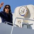 Democratic presidential nominee Vice President Kamala Harris boards Air Force Two in Las Vegas, Monday, Sept. 30, 2024, en route to Washington. (AP Photo/Carolyn Kaster)