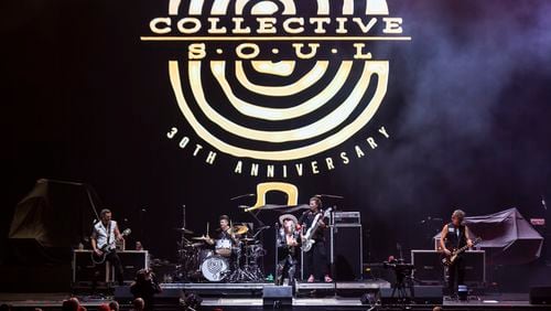 When Collective Soul appeared at Ameris Bank Amphitheatre in September on the Summer Camp with Trucks tour, celebrating the Atlanta-born band's 30th anniversary, it played in front of an enormous logo from its eponymous 1995 album that included the monster hit single "December." (RYAN FLEISHER FOR THE ATLANTA JOURNAL-CONSTITUTION)