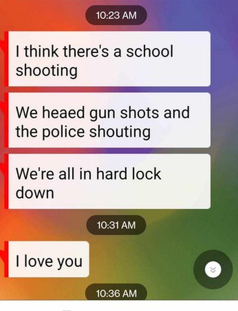 Henry van der Walt, an 11th grader at Apalachee High School, texted his mother during the shooting Wednesday morning. (Courtesy)