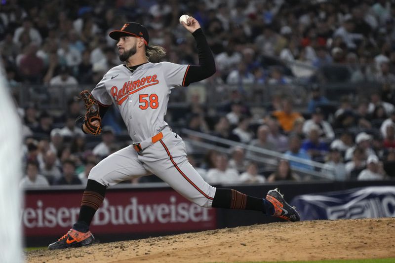 Baltimore Orioles' Cionel Pérez pitches during the sixth inning of the team's baseball game against the New York Yankees, Wednesday, June 19, 2024, in New York. (AP Photo/Pamela Smith)