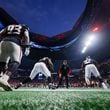 Falcons players drill during warmups moments before the game against the Kansas City Chiefs on Sunday, Sept. 22, 2024, at Mercedes-Benz Stadium in Atlanta. 
(Miguel Martinez/ AJC)