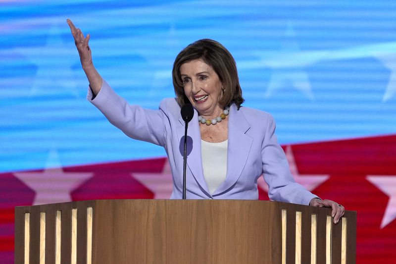 Rep. Nancy Pelosi, D-Calif., speaks during the Democratic National Convention Wednesday, Aug. 21, 2024, in Chicago. (AP Photo/J. Scott Applewhite)