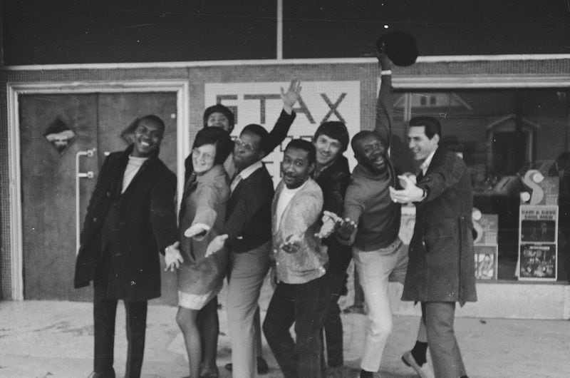 A photograph featured in the documentary “STAX: Soulsville U.S.A.” is captioned as showing musicians Booker T. Jones, David Porter, Al Jackson Jr., Bonnie and Delaney Bramlett, Isaac Hayes and Steve Cropper. (HBO/Warner Bros./TNS)