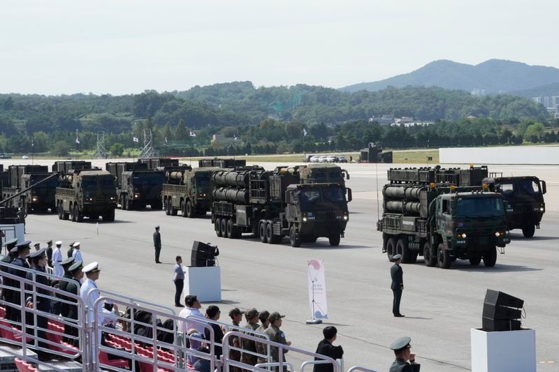 South Korea's missiles are paraded during the media day for the 76th anniversary of Armed Forces Day at Seoul air base in Seongnam, South Korea, Wednesday, Sept. 25, 2024. (AP Photo/Ahn Young-joon)