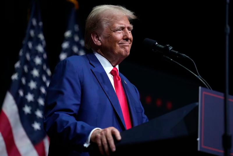 Republican presidential nominee former President Donald Trump speaks at a campaign rally in Asheville, N.C., Wednesday, Aug. 14, 2024. (AP Photo/Matt Rourke)