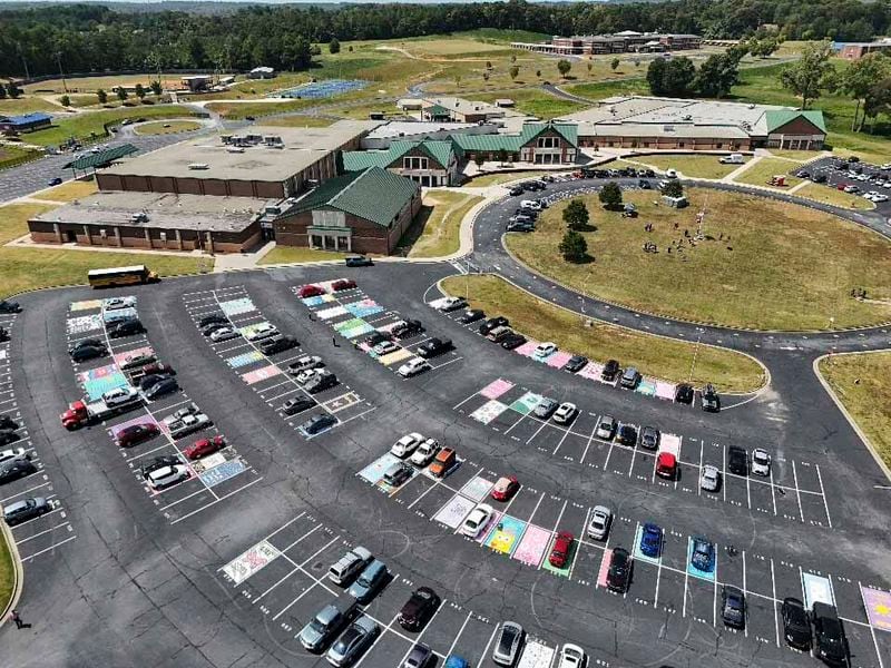 Apalachee High School is seen a day after a shooting occurred at the school, Thursday, Sept. 5, 2024, in Winder, Ga. (AP Photo/Mike Stewart)