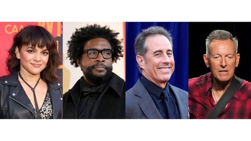 This combination of photos show Norah Jones, Questlove, Jerry Seinfeld and Bruce Springsteen, who will participate at the annual Stand Up for Heroes fundraiser on Nov. 11 at David Geffen Hall at the Lincoln Center for the Performing Arts in New York. (AP Photo)