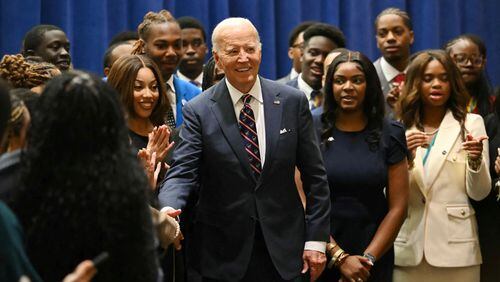 President Biden greets honor students from HBCUs after delivering remarks at the 2024 National HBCU Week Conference in Philadelphia on September 16, 2024. (PHOTO COURTESY OF ANDREW CABALLERO-REYNOLDS/AFP/Getty Images)