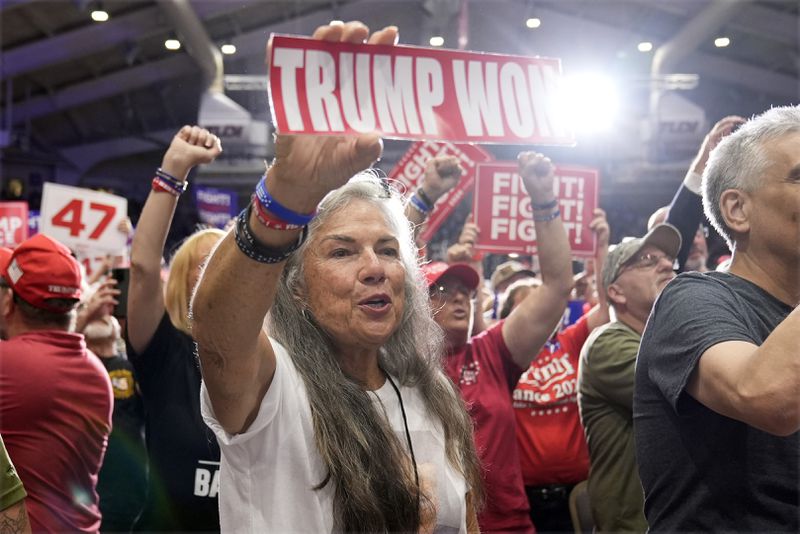 A supporter cheers as Republican presidential nominee former President Donald Trump speaks at a campaign event, Friday, Aug. 30, 2024, in Johnstown, Pa. (AP Photo/Alex Brandon)