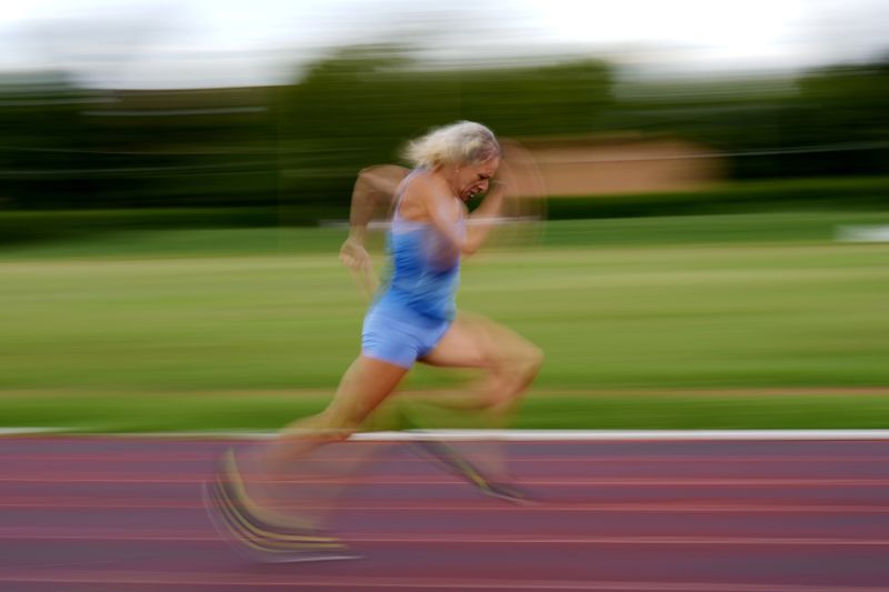 Italy's Valentina Petrillo trains in Pieve di Cento, near Bologna, Italy, Monday, Aug. 19, 2024. Valentina Petrillo is set to become the first transgender woman to compete at the Paralympic Games at the end of this month in Paris. (AP Photo/Antonio Calanni)