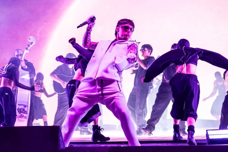 FILE - Peso Pluma performs during the the first weekend of the Coachella Valley Music and Arts Festival at the Empire Polo Club in Indio, Calif., April 12, 2024. (Photo by Amy Harris/Invision/AP File )