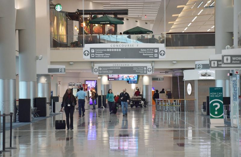 Concourse F, International Terminal, at Hartsfield-Jackson International Airport in Atlanta on February 27, 2019. More than six years since it opened, the international terminal at Hartsfield-Jackson International Airport still struggles with connectivity to the rest of the airport. People going between the international terminal and MARTA or the domestic terminal must still depend on shuttle buses. Arriving international travelers on Concourse E must still walk a distance to get to the international terminal. 