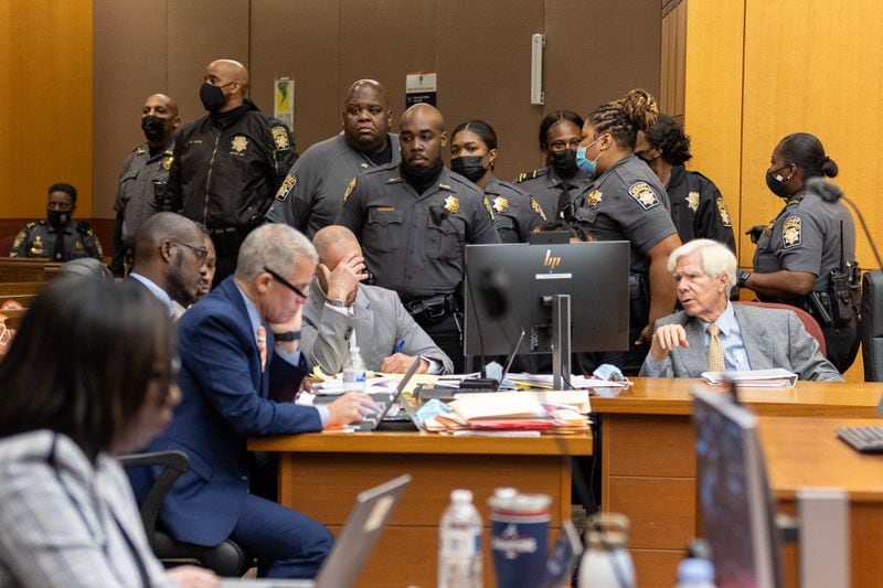 Fulton County Sheriff's Office deputies were present at the first in-person appearance of Young Thug, whose real name is Jeffery Williams, at the Fulton County Courthouse in Atlanta on Thursday, December 15, 2022. He was indicted in a RICO case earlier this year. (Arvin Temkar / arvin.temkar@ajc.com)
