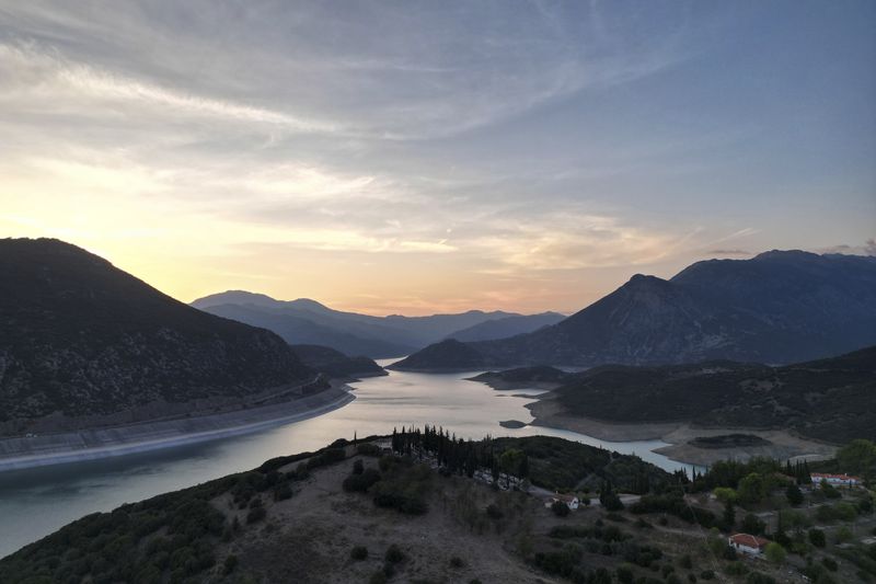 A general view from the Lidoriki village, of the artificial Mornos Lake, some 200 kilometers (125 miles) northwest from Athens, central Greece, on Thursday, Sept. 5, 2024. (AP Photo/Thanassis Stavrakis)