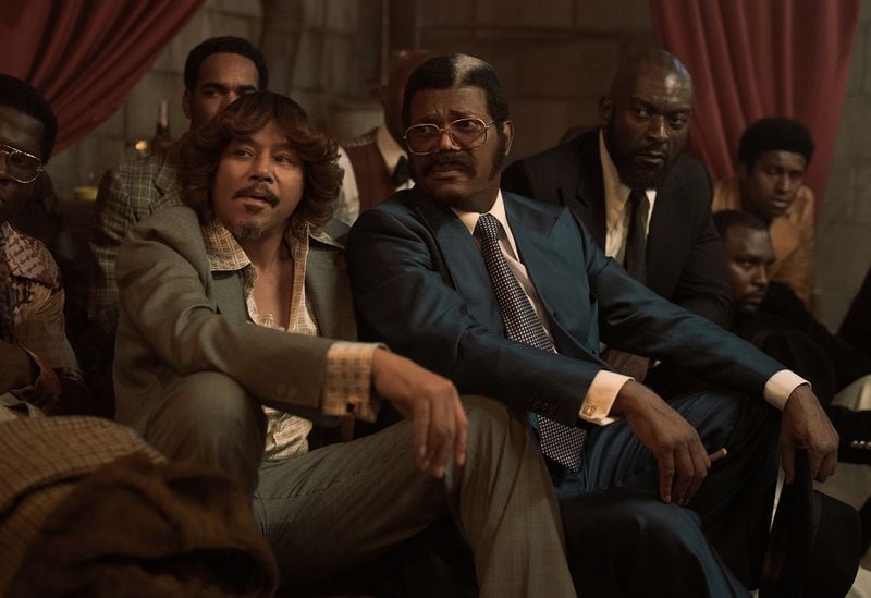 Terrence Howard as Cadillac Richie, Samuel L. Jackson as Frank Moten, Michael James Shaw as Lamar in "Fight Night." Photo by: Parrish Lewis/PEACOCK