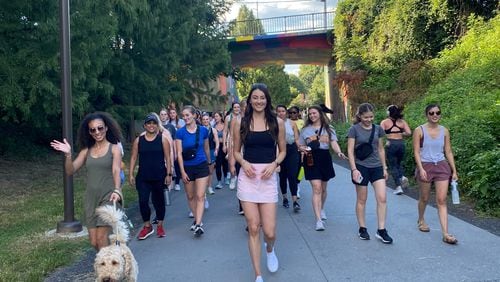 Social Steps Atlanta, a walking group founded by Hannah Whitesell (center), is one of many hiking/walking groups that host meetups in the Atlanta area.