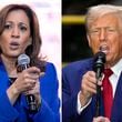 In this combination of photos taken in Pennsylvania, Democratic presidential nominee Vice President Kamala Harris speaks at a campaign event, Aug. 18, 2024, in Rochester, left, and Republican presidential nominee former President Donald Trump speaks during a campaign event, Aug. 19, 2024, in York. (AP Photo)