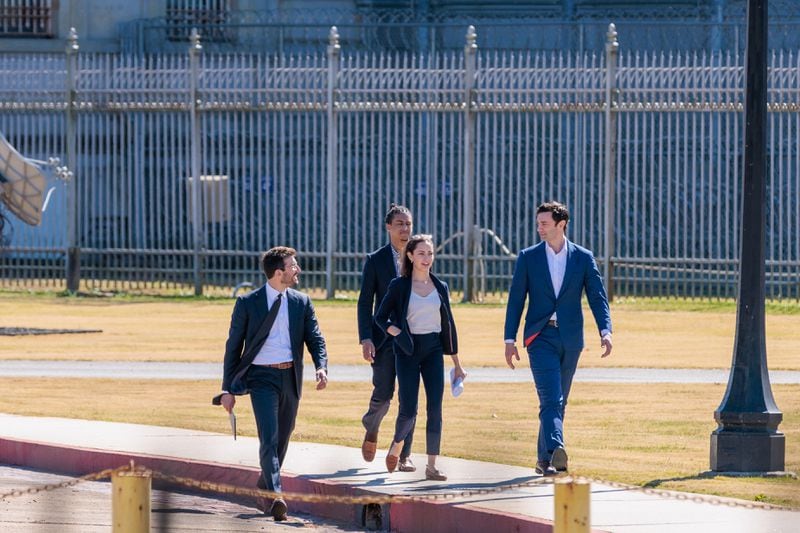 U.S. Sen. Jon Ossoff (right) leaves his inspection of U.S. Penitentiary Atlanta in Atlanta on Wednesday, October 26, 2022. In September Ossoff introduced legislation to overhaul federal prison oversight, following an investigation into the prison. (Arvin Temkar/AJC)