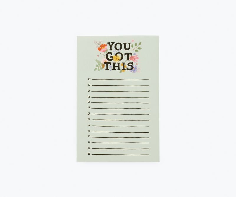Jot down reminders and tasks on a motivational checklist notepad.
(Courtesy of Rifle Paper Co.)