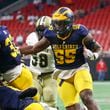 Prince Avenue Christian defensive lineman Christian Garrett pursues a Swainsboro runner during their 49-32 win  in the Class A Division I GHSA State Championship game at Mercedes-Benz Stadium, Monday, December. 11, 2023, in Atlanta. (Jason Getz / Jason.Getz@ajc.com)