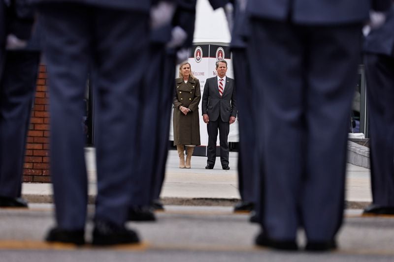 Gov. Brian Kemp prepares to review troops following his inauguration Thursday at the Georgia State University Convocation Center. (Natrice Miller/Atlanta Journal-Constitution/TNS)