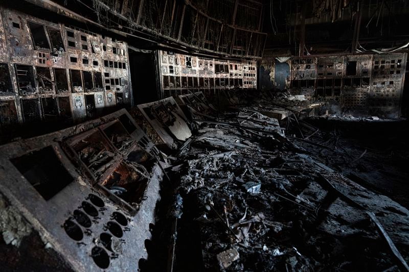 FILE - The operating room destroyed by a Russian missile attack at DTEK's power plant in Ukraine, on Tuesday, April 2, 2024. (AP Photo/Evgeniy Maloletka, File)