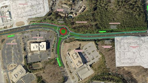 A roundabout at Morris and Preston Ridge roads is among $2.6 million in improvements in a contract approved by the Alpharetta City Council. CITY OF ALPHARETTA