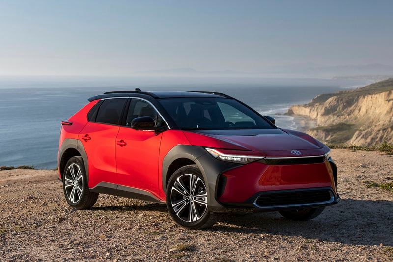 This photo provided by Toyota shows the bZ4X electric SUV. The bZ4X has an EPA-estimated range of up to 252 miles. (Courtesy of Toyota Motor Sales U.S.A. via AP)