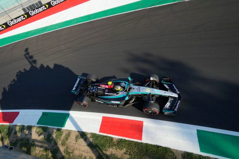 Mercedes driver Lewis Hamilton of Britain steers his car during the second free practice ahead of the Formula One Italian Grand Prix race at the Monza racetrack, in Monza, Italy, Friday, Aug. 30, 2024. (AP Photo/Luca Bruno)