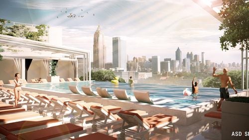 Rendering of infinity pool and rooftop lounge planned for The Interlock.