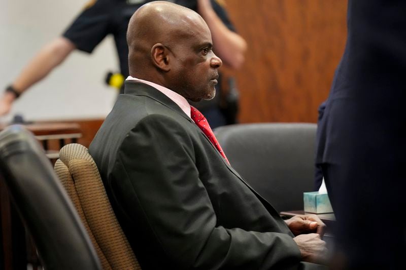 Retired Houston Police Department officer Gerald Goines is photographed during the opening statement of his two felony murder charges in the January 2019 deaths of Dennis Tuttle and Rhogena Nicholas, Monday, Sept. 9, 2024, at Harris County Criminal Courthouse in Houston. (Yi-Chin Lee/Houston Chronicle via AP)