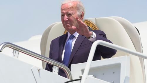 President Joe Biden disembarks Air Force One as he arrives Andrews Air Force Base, Md., Tuesday, July 23, 2024. Biden is returning to the White House from his Rehoboth Beach home recovering from COVID-19 and after ending his 2024 campaign. (AP Photo/Manuel Balce Ceneta)