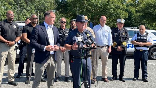 Harford County Sheriff Gehler talks about the school shooting at Joppatowne High School, Friday, Sept. 6, 2024, in Joppatowne, Maryland. (Barbara Haddock Taylor/The Baltimore Sun via AP)