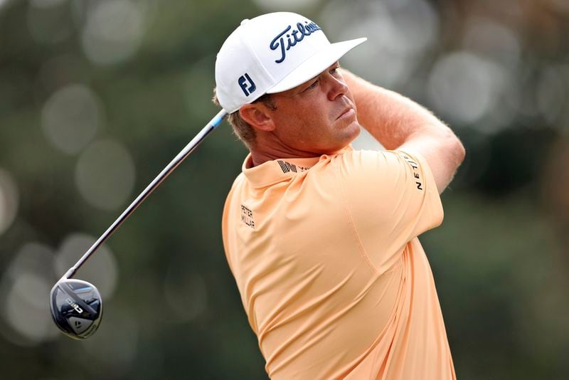 Patton Kizzire watches his drive on 10th hole during final round at Procore Championship blasts out of a bunker while saving par on 2nd hole during the final round at Procore Championship, Sunday, Sept. 15, 2024, in Napa, Calif. (Scott Strazzante/San Francisco Chronicle via AP)