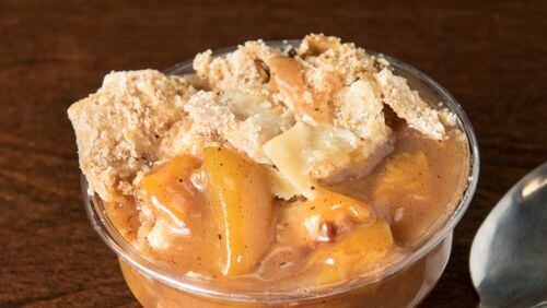 Peach cobbler from the menu of Auntie Vee's Kitchen.