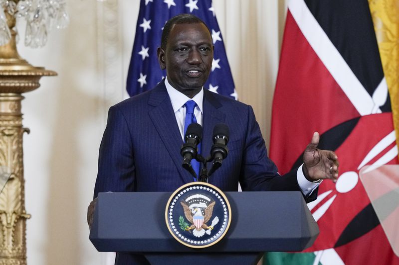 Kenya's President William Ruto speaks during a news conference in the East Room of the White House in Washington, Thursday, May 23, 2024, with President Joe Biden. (AP Photo/Susan Walsh)