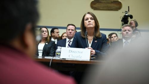Kimberly Cheatle, the Secret Service director, testifies Monday during a House Oversight Committee hearing on the attempted assassination of former President Donald Trump. Cheatle told the committee she could not reveal — or did not know — key details about the July 13 shooting in Butler, Pennsylvania. (Kenny Holston/The New York Times)