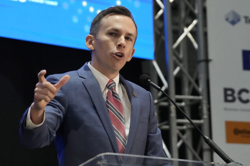 FILE - Mississippi Auditor Shad White, a Republican, speaks at a Mississippi Economic Council event in Jackson, Miss., Thursday, Oct. 26, 2023. (AP Photo/Rogelio V. Solis, File)