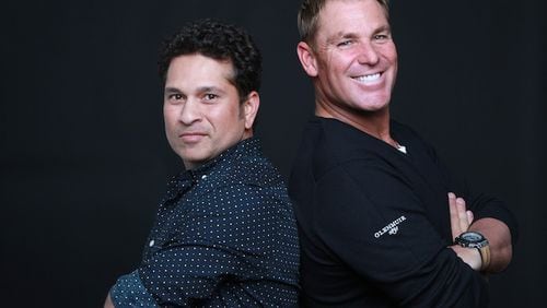 Sachin Tendulkar ant Shane Warne, two of the world’s most famous cricket players, in New York, Nov. 2, 2015. The two are in America to captain exhibition matches of retired players in a fast-paced form of cricket called Twenty20. “It’s a great version of the game,” Warne said. “It’s got the skill, the athleticism. It’s the rock ’n’ roll version, you’ve got no time to think.” (Earl Wilson/The New York Times)