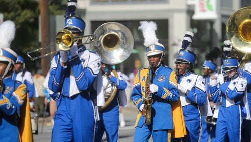 Members of the Beach and Savannah High School Marching Bands perform together during the annual Savannah MLK Day Parade on Monday, January 15, 2024.