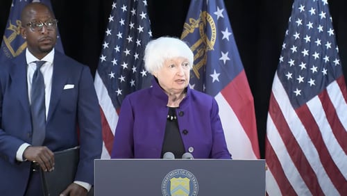 U.S. Treasury Secretary Janet Yellen speaks during a press conference Thursday morning in downtown Atlanta, where she discussed ongoing efforts to combat the opioid crisis. June 20, 2024.