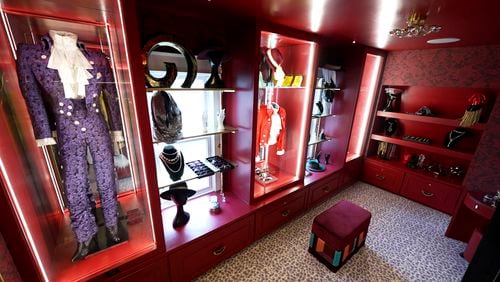 Costumes from Prince’s performances and 80s-themed accessories await guests at the newly-renovated Purple Rain House on Wednesday, Sept. 18, 2024 in Minneapolis, Minn. (AP photo/Mark Vancleave)