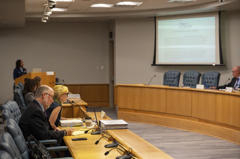 Amber Bay, Former OceanGate Director of Administration testifies about the OceanGate Waiver and Release of Liability Agreement at the Titan marine board of investigation hearing inside the Charleston County Council Chambers Tuesday, Sept. 24, 2024, in North Charleston, S.C. (Corey Connor via AP, Pool)