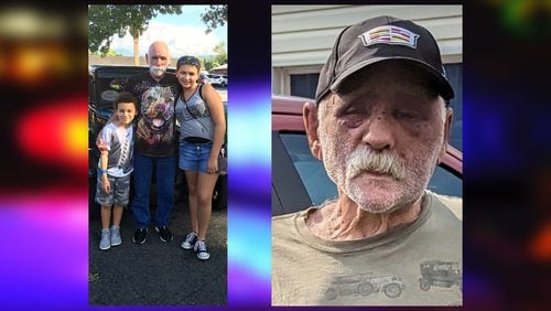 Ivan Millman, 77, of Ellenwood, in a family photo (left) and on the day Clayton County police officers responded to his home for reports of an injured person.