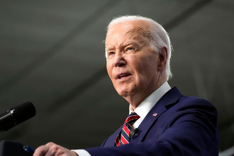 President Joe Biden speaks at about the PACT Act at the Westwood Park YMCA, Tuesday, May 21, 2024, in Nashua, N.H. (AP Photo/Alex Brandon)