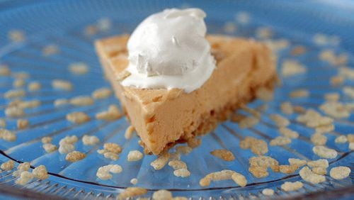 Crispy Peanut Butterscotch Pie, with fat-free, sugar-free, instant pudding mix, sugar-free (or fat-free) frozen whipped dessert topping and just one tablespoon of honey for six servings. (Hillary Levin/St. Louis Post-Dispatch/TNS)