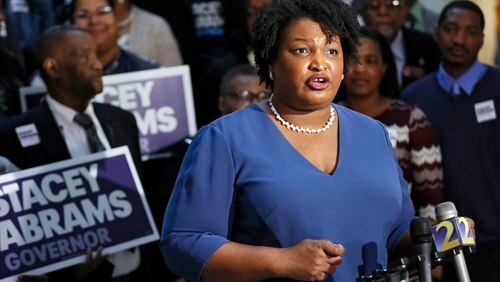 Stacey Abrams as she qualified as a Democratic candidate for governor earlier this month. BOB ANDRES /BANDRES@AJC.COM