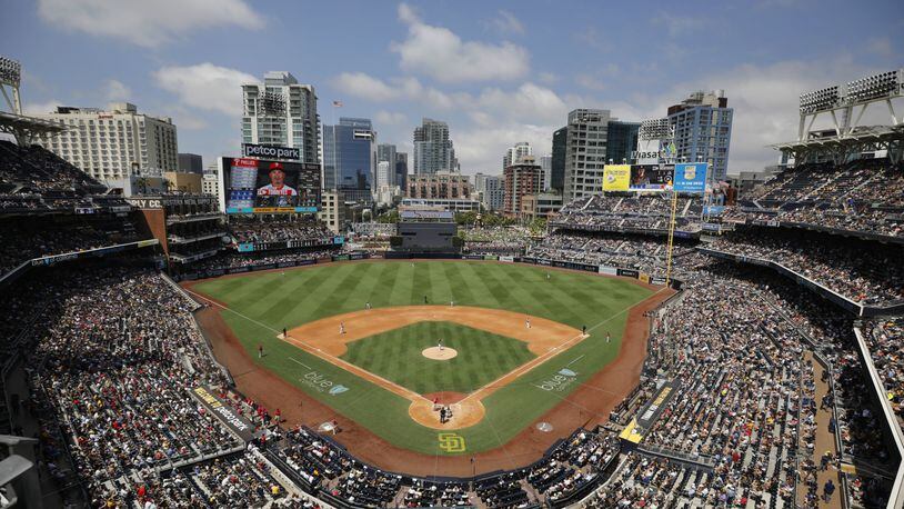 ATLANTA, GA - MAY 14: General view of the ballpark as the Atlanta Braves  play against the San Diego Padres during an MLB game at Truist Park on May  14, 2022 in