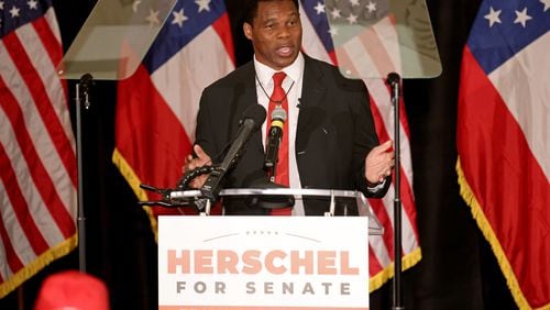 052422 Atlanta: Herschel Walker speaks after his Republican Primary win on Tuesday, May 24, 2022, at the Georgian Terrace Hotel in Atlanta. Walker would face U.S. Sen. Raphael Warnock, a Democrat, in November. (Jason Getz / Jason.Getz@ajc.com)