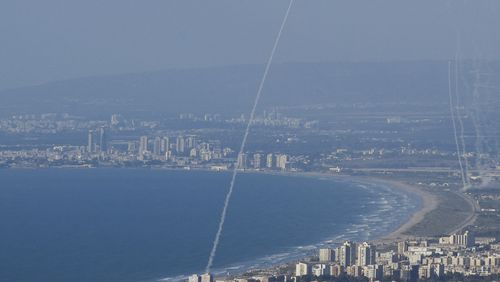 Israeli Iron Dome air defense system fires to intercept rockets that were launched from Lebanon, in northern Israel, Monday, Sept. 23, 2024. (AP Photo/Baz Ratner)